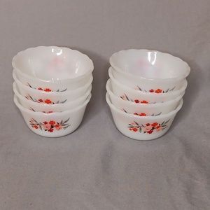 Vintage 1960's Anchor Hocking Fire King 8 Primrose Custard Dishes Milk Glass.